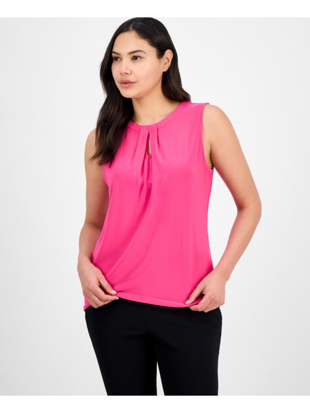 Kasper Women Box-Pleat Keyhole Sleeveless polyester Top Pink Petite Size PM SALE